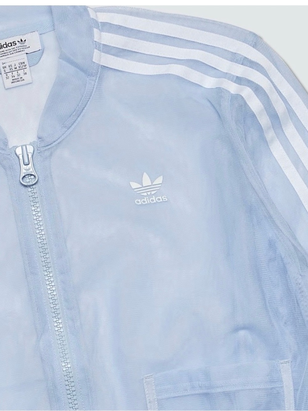 Adidas Track Top Jacket Sheer Mesh Tulle Periwinkle Blue & White Stripes Small - Picture 3 of 14